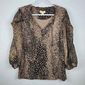 Maeve Anthropologie Jacquin leopard print v-neck 3/4 sleeve blouse Sz M, PTP 19"